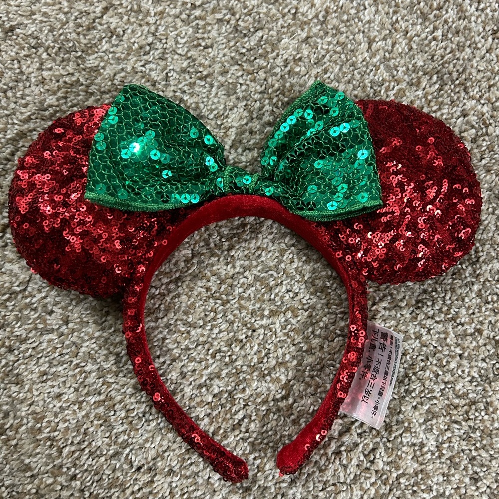 LIKE NEW Disney Red and Green Sequin Minnie Mouse Ears